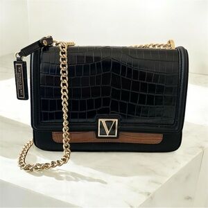 Victoria’s secret Black Croc-Embossed Leather Bag with Gold Chain